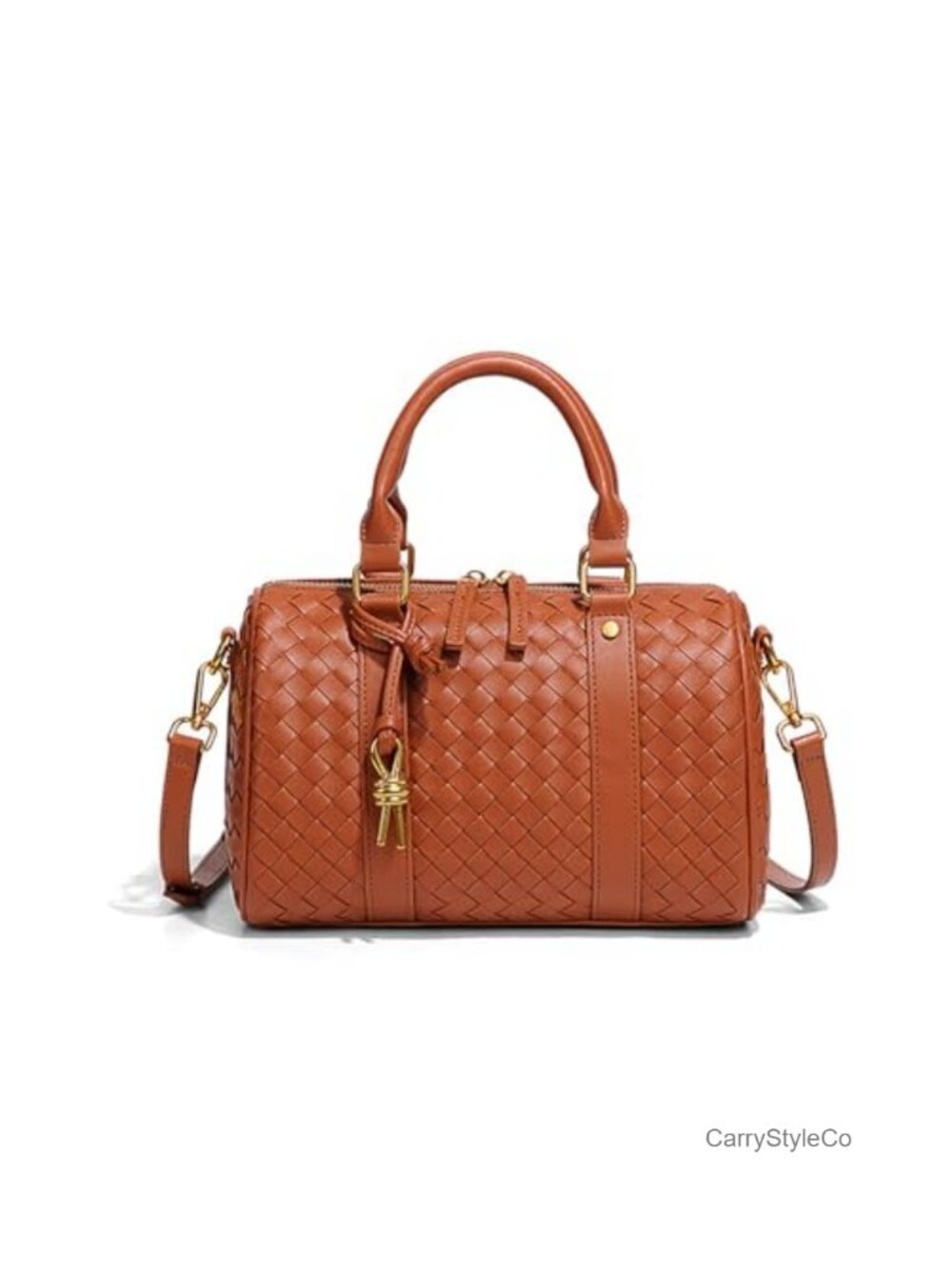 Woven Leather Top Handle Tote Handbag Satchel with Crossbody Strap